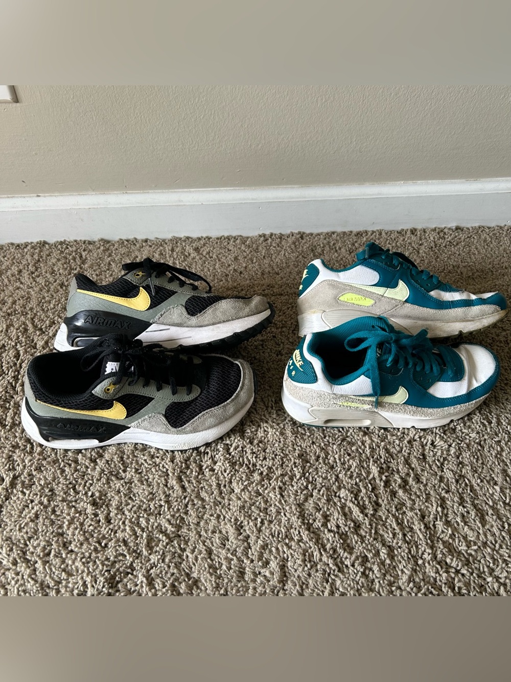 2 Pcs Nike Air Max 90 LTR GS Teal & Air Max SYSTM GS Black Shoes Boys 5Y Sneaker